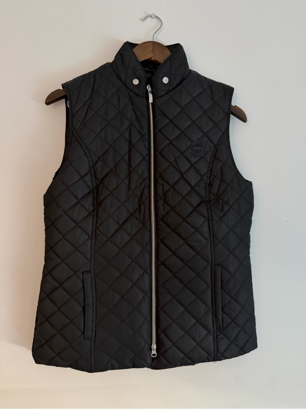 Olsen Black Quilted Sleeveless Vest with Stand Collar